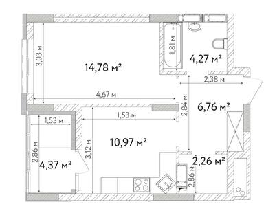 1-кімнатна 43.41 м² в ЖК Krona Park II від 24 500 грн/м², м. Бровари