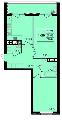 2-комнатная 68.47 м² в ЖК City Park от 19 500 грн/м², Черкассы
