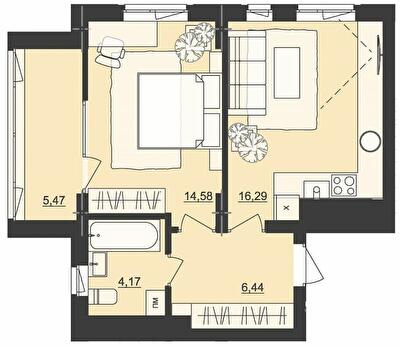 1-комнатная 46.95 м² в ЖК Киевский от 20 950 грн/м², Черновцы