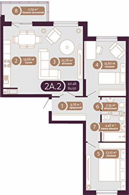 2-комнатная 84.38 м² в ЖК Голосеевский от 50 459 грн/м², Киев