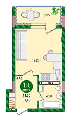 Студия 26.4 м² в ЖК Q-smart от 31 000 грн/м², Киев