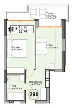 1-кімнатна 36.74 м² в ЖК River Plaza від 28 000 грн/м², м. Вишгород