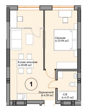 1-кімнатна 42.39 м² в ЖК River Plaza від 28 000 грн/м², м. Вишгород