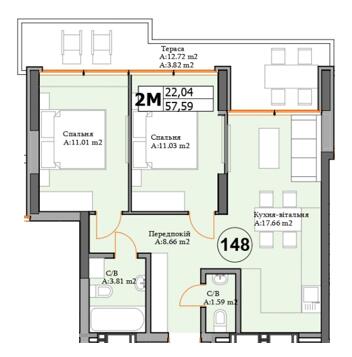 2-кімнатна 57.59 м² в ЖК River Plaza від 27 000 грн/м², м. Вишгород