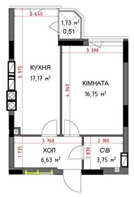 1-кімнатна 44.81 м² в ЖК На Прорізній 2 від 28 500 грн/м², смт Гостомель
