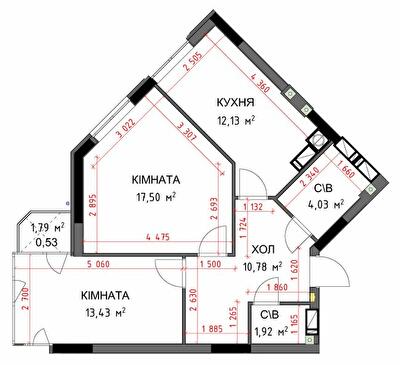 2-кімнатна 60.32 м² в ЖК На Прорізній 2 від 27 000 грн/м², смт Гостомель