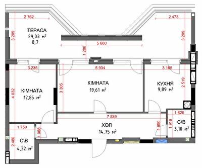 2-кімнатна 73.22 м² в ЖК На Прорізній 2 від 27 000 грн/м², смт Гостомель