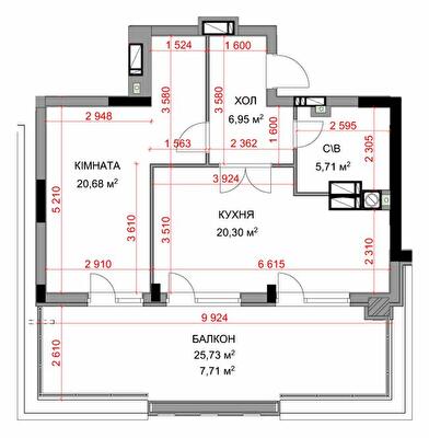 1-кімнатна 61.35 м² в ЖК На Прорізній 2 від 28 500 грн/м², смт Гостомель