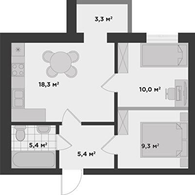 2-комнатная 50.8 м² в ЖК Millennium State от 24 350 грн/м², г. Буча