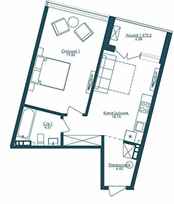1-кімнатна 49.82 м² в ЖК KANDINSKY Odessa Residence від 51 421 грн/м², Одеса