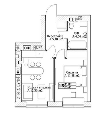1-кімнатна 33.43 м² в ЖК GL Club від 25 100 грн/м², м. Ірпінь