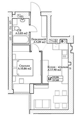 1-кімнатна 37.68 м² в ЖК GL Club від 25 100 грн/м², м. Ірпінь
