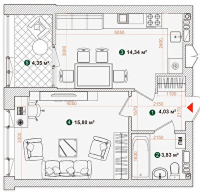 1-кімнатна 42.35 м² в ЖК Forest Park від 28 000 грн/м², Київ