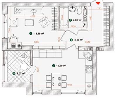 1-кімнатна 48.45 м² в ЖК Forest Park від 28 000 грн/м², Київ