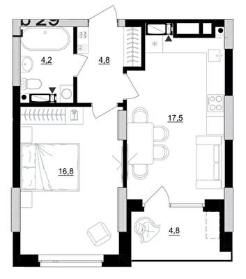 1-комнатная 45.7 м² в ЖК Kub29 от 40 400 грн/м², Киев