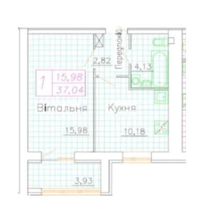1-кімнатна 37.04 м² в ЖК Центральний від 19 500 грн/м², м. Васильків