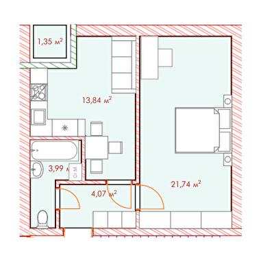 1-кімнатна 44.99 м² в ЖК Cherry House 4 від 18 000 грн/м², смт Гостомель