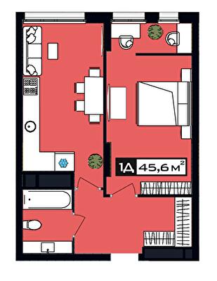 1-комнатная 45.6 м² в ЖК PEYOT от 28 350 грн/м², Днепр