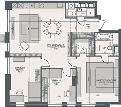 3-комнатная 106.54 м² в ЖК TRIIINITY от 72 000 грн/м², Киев