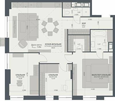 3-комнатная 109.98 м² в ЖК TRIIINITY от 72 000 грн/м², Киев