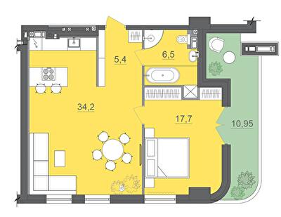 1-комнатная 65.9 м² в МФК CITE от 34 000 грн/м², Днепр