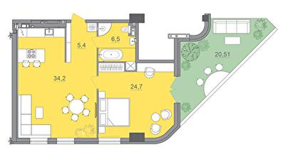 1-комнатная 73 м² в МФК CITE от 34 000 грн/м², Днепр