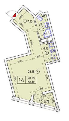 1-кімнатна 42.59 м² в ЖК Вежа на Ломоносова від 46 100 грн/м², Київ