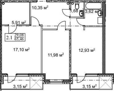 2-комнатная 65.46 м² в ЖК Грюнвальд от 27 700 грн/м², Киев
