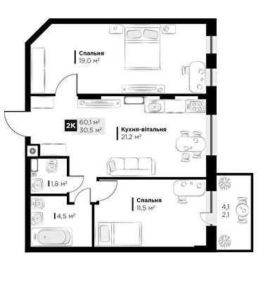 2-комнатная 60.1 м² в ЖК SILENT PARK от 26 800 грн/м², Львов