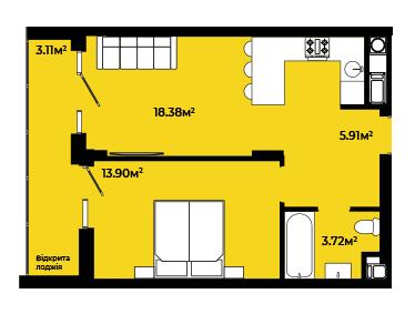 1-комнатная 45.02 м² в ЖК CONTINENT STYLE от 21 500 грн/м², с. Сокольники
