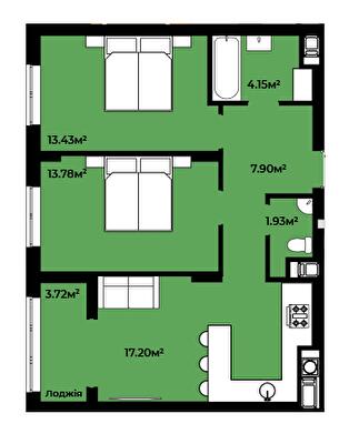 2-комнатная 62.11 м² в ЖК CONTINENT STYLE от 17 900 грн/м², с. Сокольники