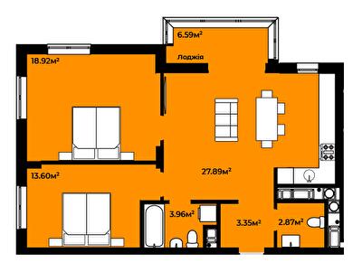 2-комнатная 77.18 м² в ЖК CONTINENT STYLE от 17 900 грн/м², с. Сокольники