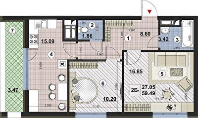 2-комнатная 59.49 м² в ЖК Paradise Avenue от 31 000 грн/м², с. Крюковщина