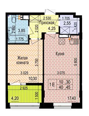 1-комнатная 40.45 м² в ЖК Аквамарин от 28 500 грн/м², Харьков