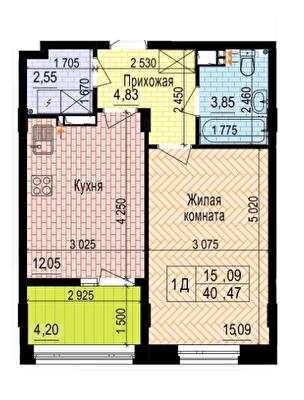 1-комнатная 40.47 м² в ЖК Аквамарин от 28 500 грн/м², Харьков