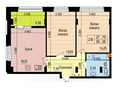 2-комнатная 59.38 м² в ЖК Аквамарин от 27 500 грн/м², Харьков