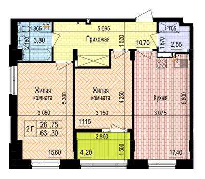 2-комнатная 63.3 м² в ЖК Аквамарин от 27 500 грн/м², Харьков