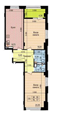 2-комнатная 76.17 м² в ЖК Аквамарин от 27 500 грн/м², Харьков