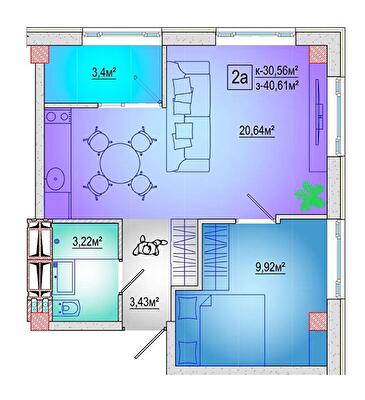 1-комнатная 40.61 м² в ЖК Центр от 49 550 грн/м², Харьков