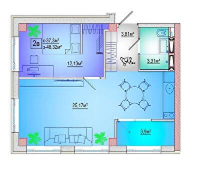 1-комнатная 48.32 м² в ЖК Центр от 49 550 грн/м², Харьков