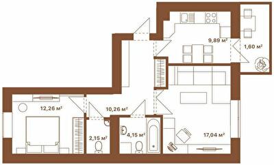2-комнатная 57.35 м² в ЖК Park Residence от 26 400 грн/м², с. Софиевская Борщаговка