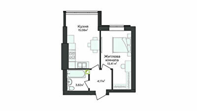 1-комнатная 36.17 м² в Клубная резиденция O`Club от 29 565 грн/м², с. Крюковщина