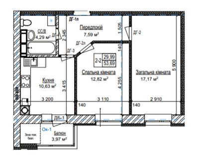 2-кімнатна 53.69 м² в ЖК Затишний квартал від 28 500 грн/м², с. Софіївська Борщагівка