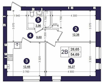 2-кімнатна 54.69 м² в ЖК Емоція від 21 000 грн/м², с. Хотів