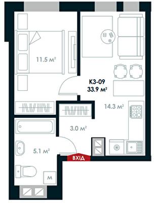 1-комнатная 33.9 м² в ЖК Atria City.Teremky от 24 300 грн/м², пгт Чабаны