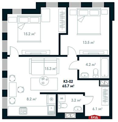 2-комнатная 65.7 м² в ЖК Atria City.Teremky от 29 200 грн/м², пгт Чабаны