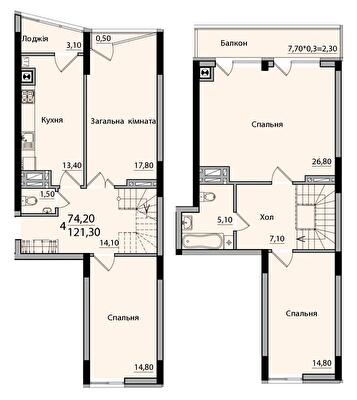 Двухуровневая 121.3 м² в ЖК Панорама от 18 200 грн/м², Черновцы