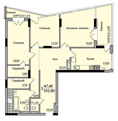 3-комнатная 105.8 м² в ЖК Панорама от 18 200 грн/м², Черновцы