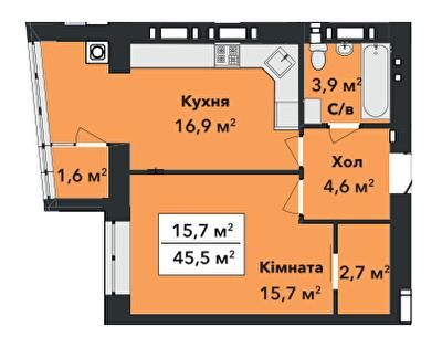1-комнатная 45.5 м² в ЖК Перлина Проскурова-3 от 17 400 грн/м², Хмельницкий