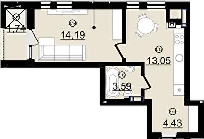 1-кімнатна 37.1 м² в ЖК Зоряний від 14 000 грн/м², Ужгород